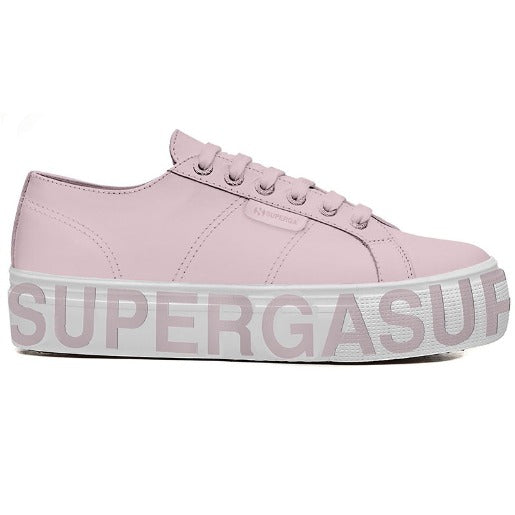Superga 2790 Vegan Leather Lettering Platform Pink Pale Lilac