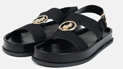 Polo Jacquard Moulded Trim Sandal - Black