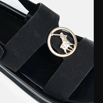 Polo Jacquard Moulded Trim Sandal - Black