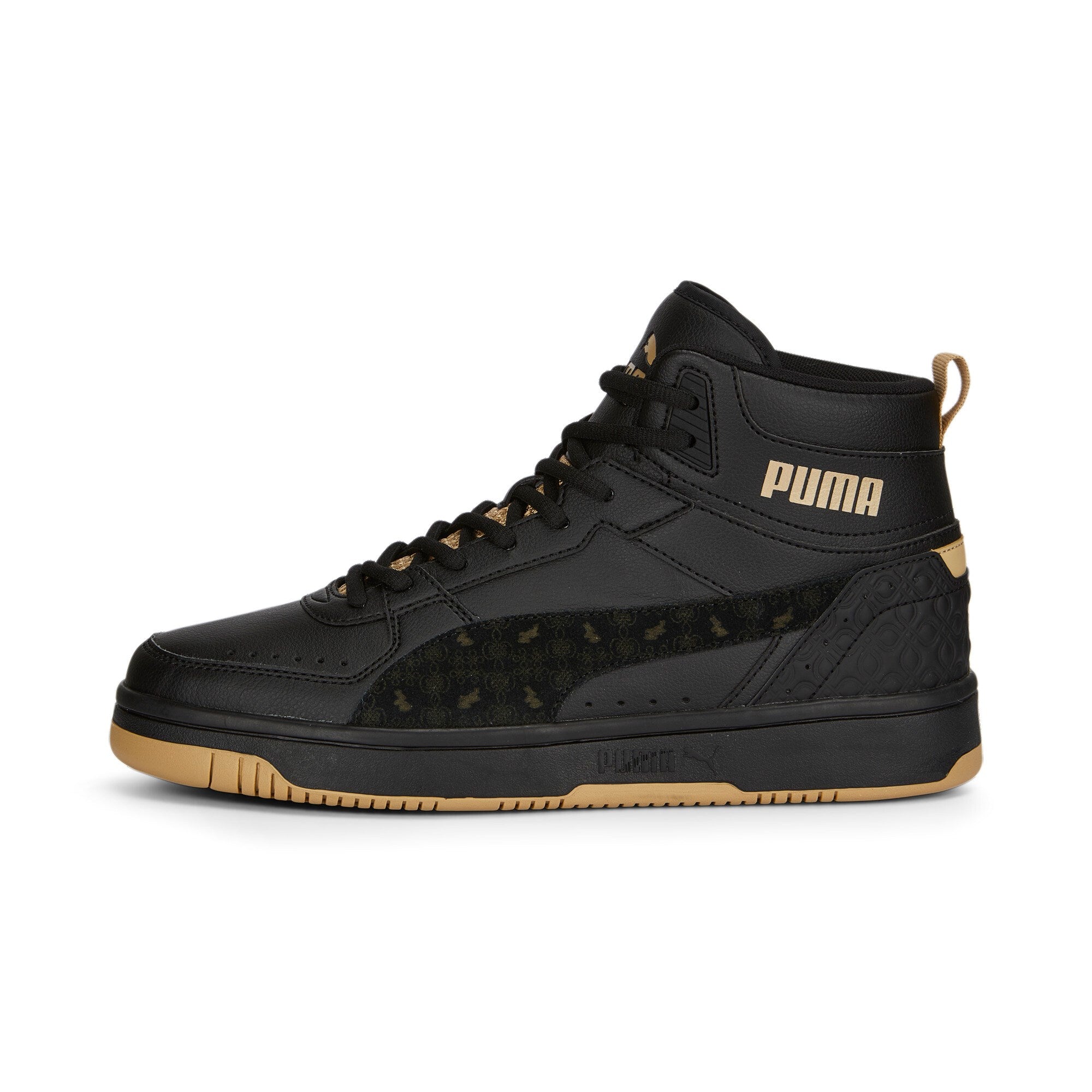 Puma gold on sale and black sneakers