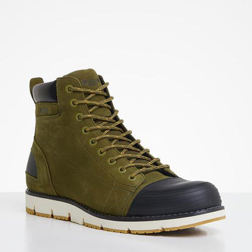 Leather Rubber Wedge Worker Boot (Lizzard Boot) - Olive