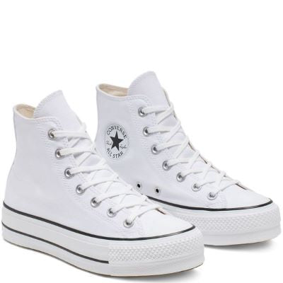 All white canvas shop converse high tops